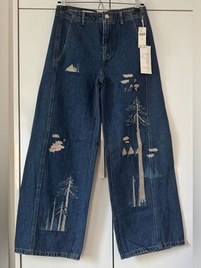 NWT Size 26 -Pilcro Embroidered High-Rise Taper Jeans 100% Cotton (US$158)